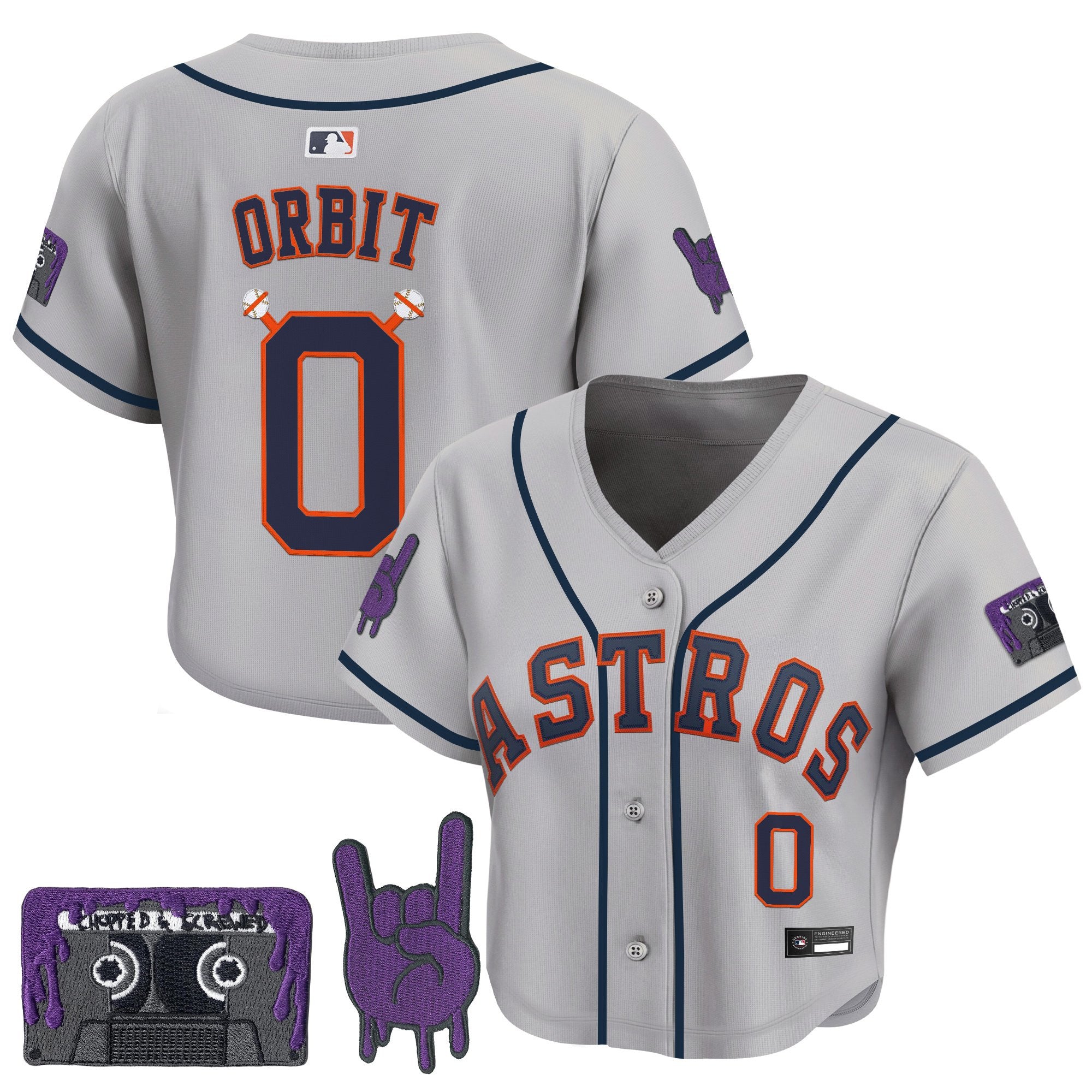 Women's Houston Astros DJ Screw Patch Crop top Baseball Jersey - All Stitched