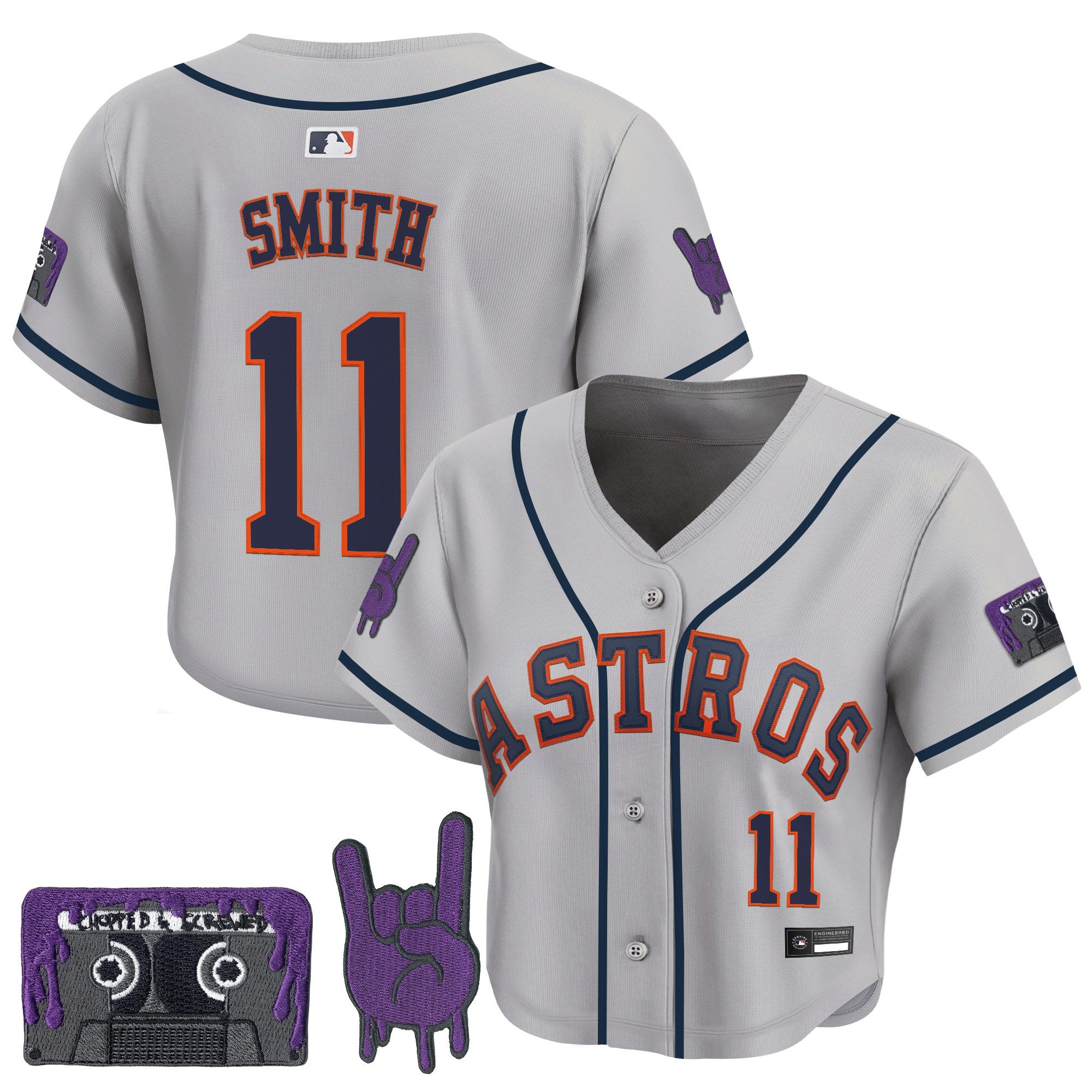 Women's Houston Astros DJ Screw Patch Crop top Baseball Jersey - All Stitched