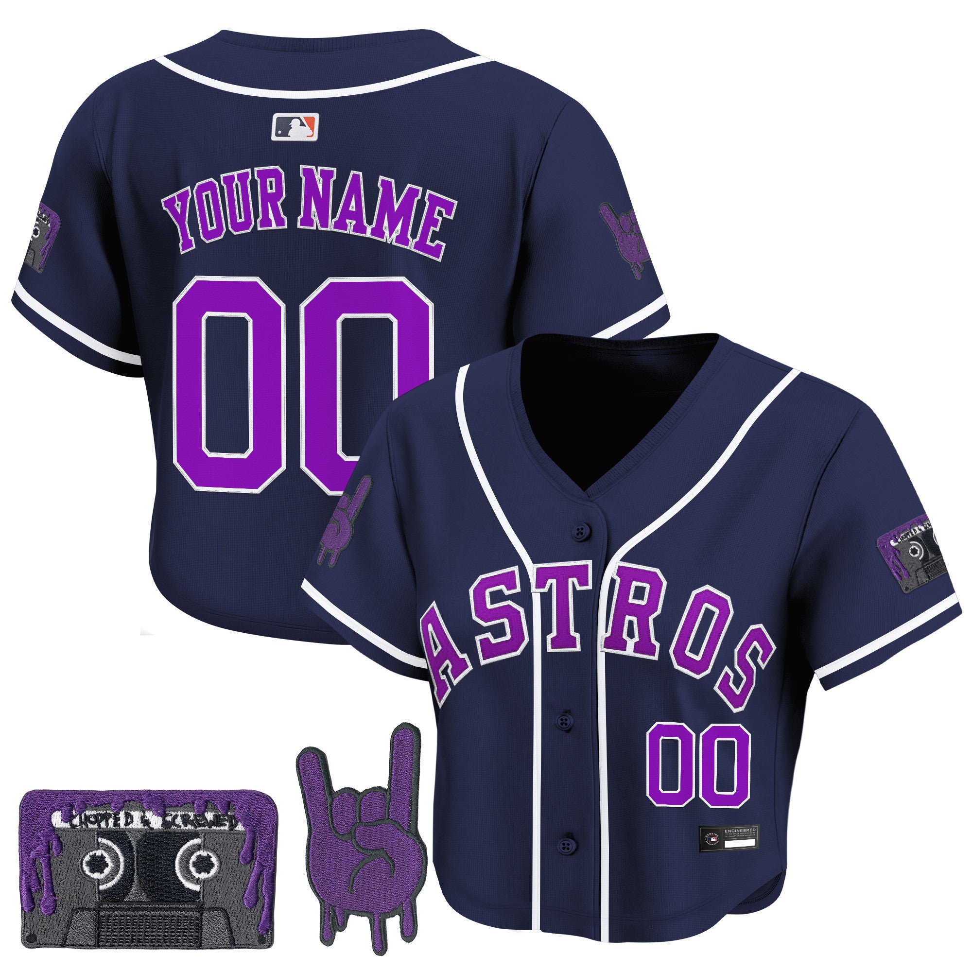 Women's Houston Astros DJ Screw Patch Crop top Baseball Custom Jersey - All Stitched