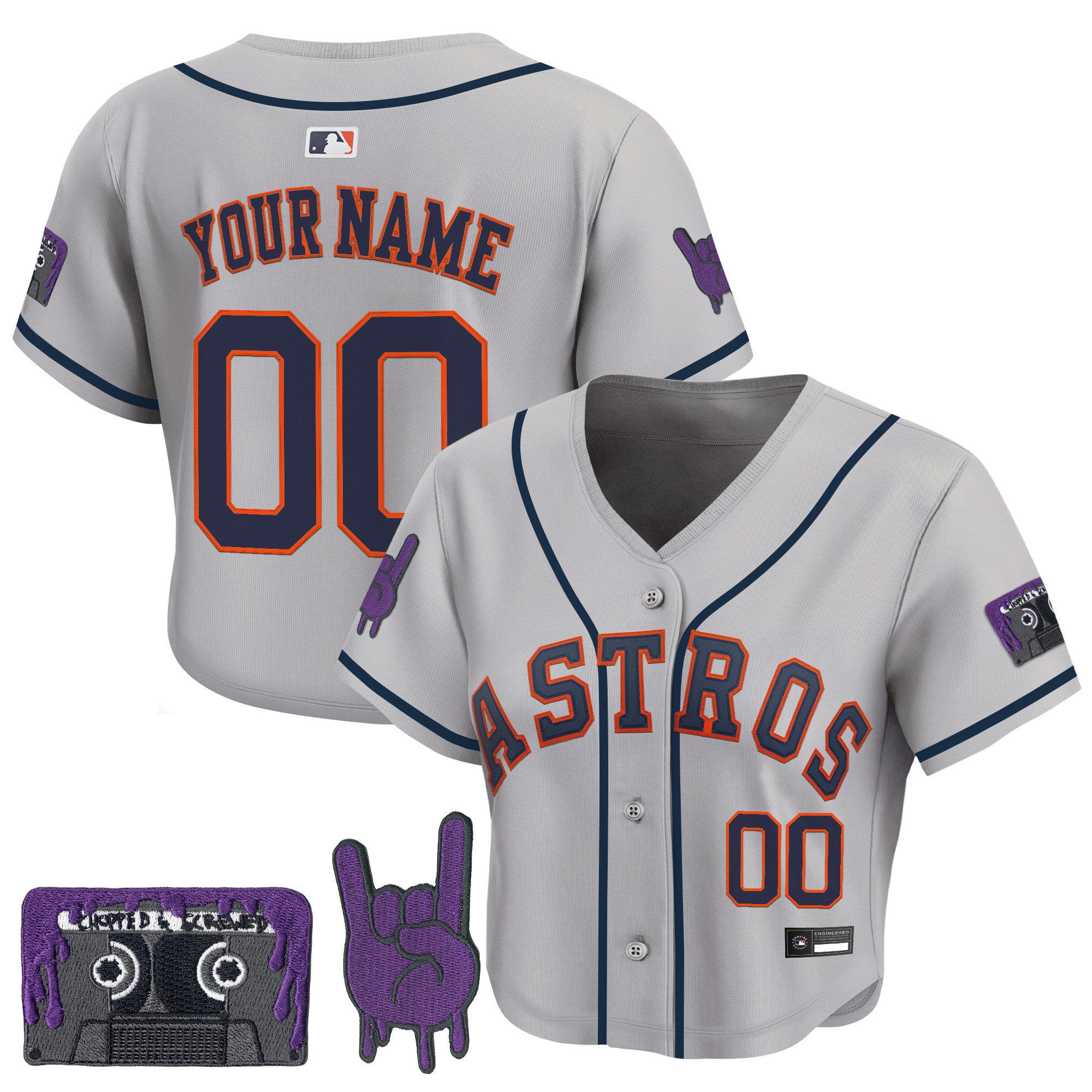 Women's Houston Astros DJ Screw Patch Crop top Baseball Custom Jersey - All Stitched