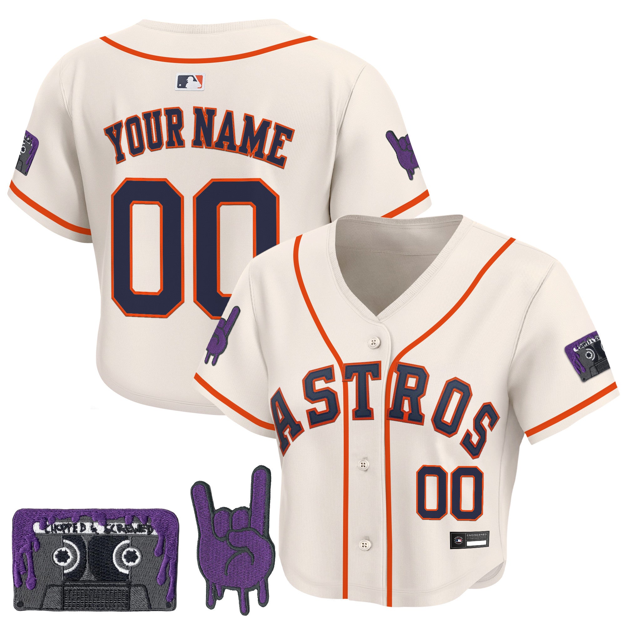 Women's Houston Astros DJ Screw Patch Crop top Baseball Custom Jersey - All Stitched