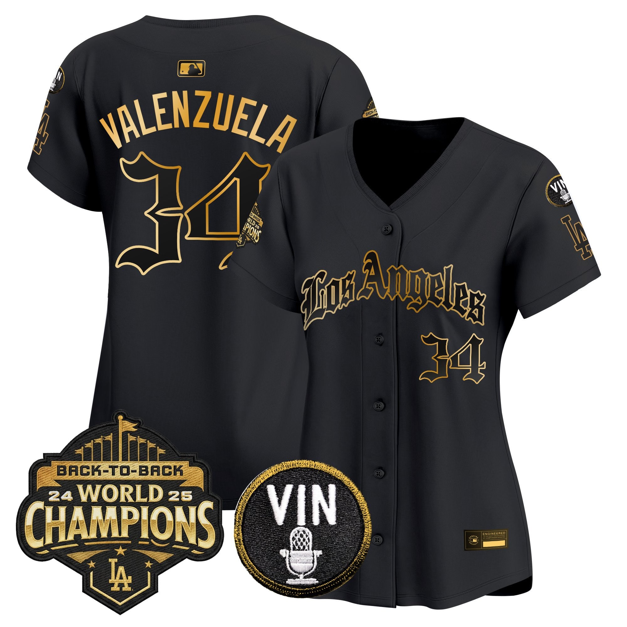 Women's Dodgers 2025 Back-To-Back Champions Vapor Premier Limited Jersey - LA Gothic Edition - All Stitched
