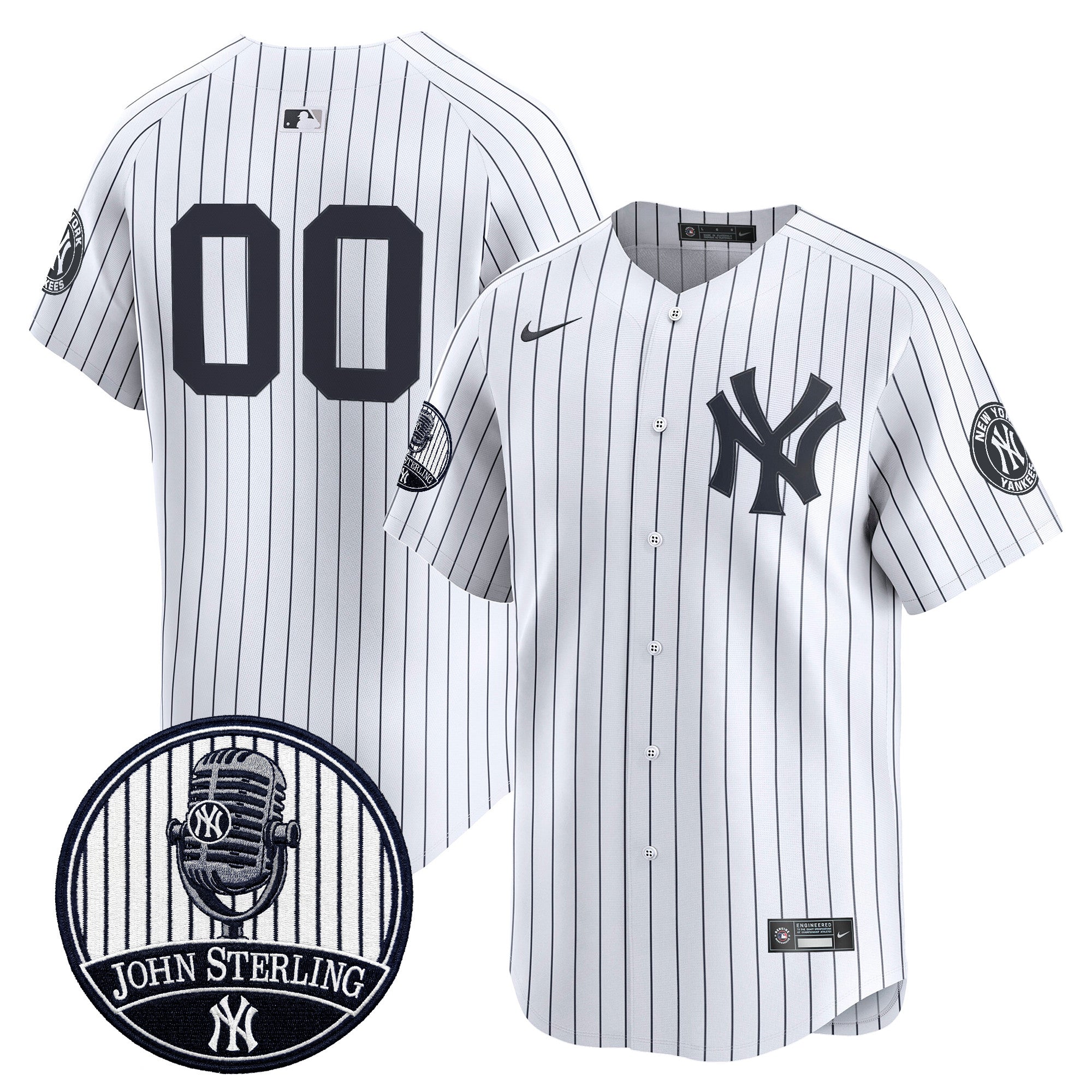 Yankees John Sterling "The Voice of the Yankees" Tribute Patch Vapor Premier Limited Custom Jersey V3 - All Stitched