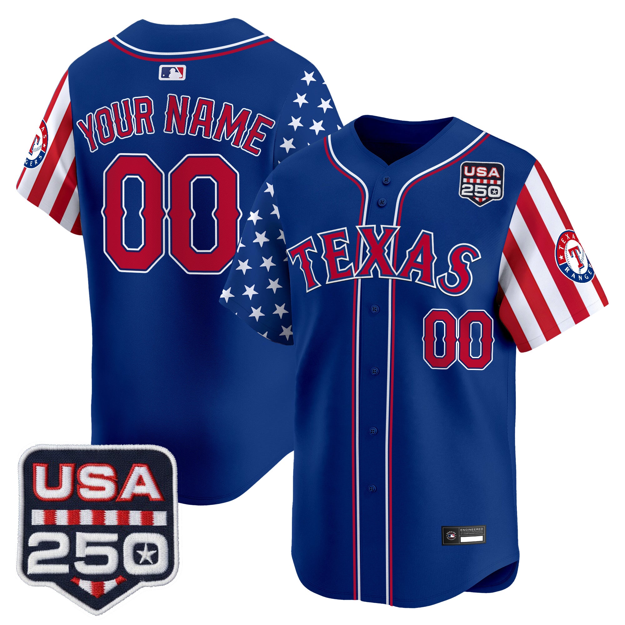 Texas Rangers "America 250 Edition" Vapor Premier Limited Custom Jersey - All Stitched