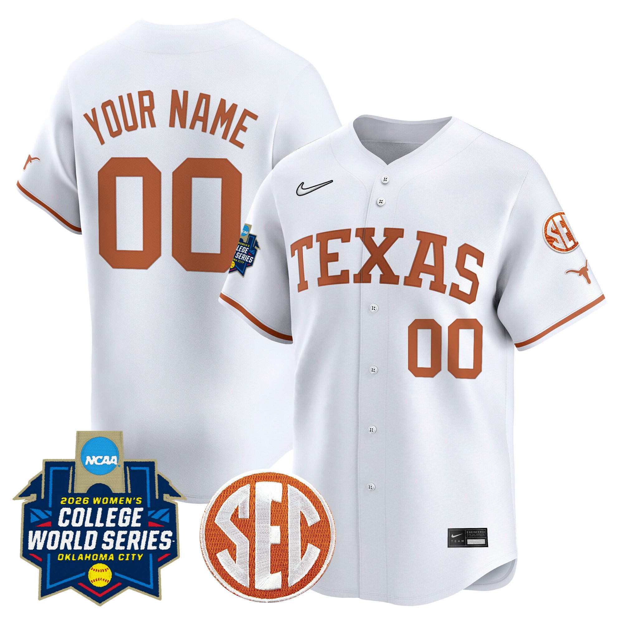 Texas Longhorns Softball 2026 World Series (WCWS) Vapor Premier Limited Custom Jersey - All Stitched
