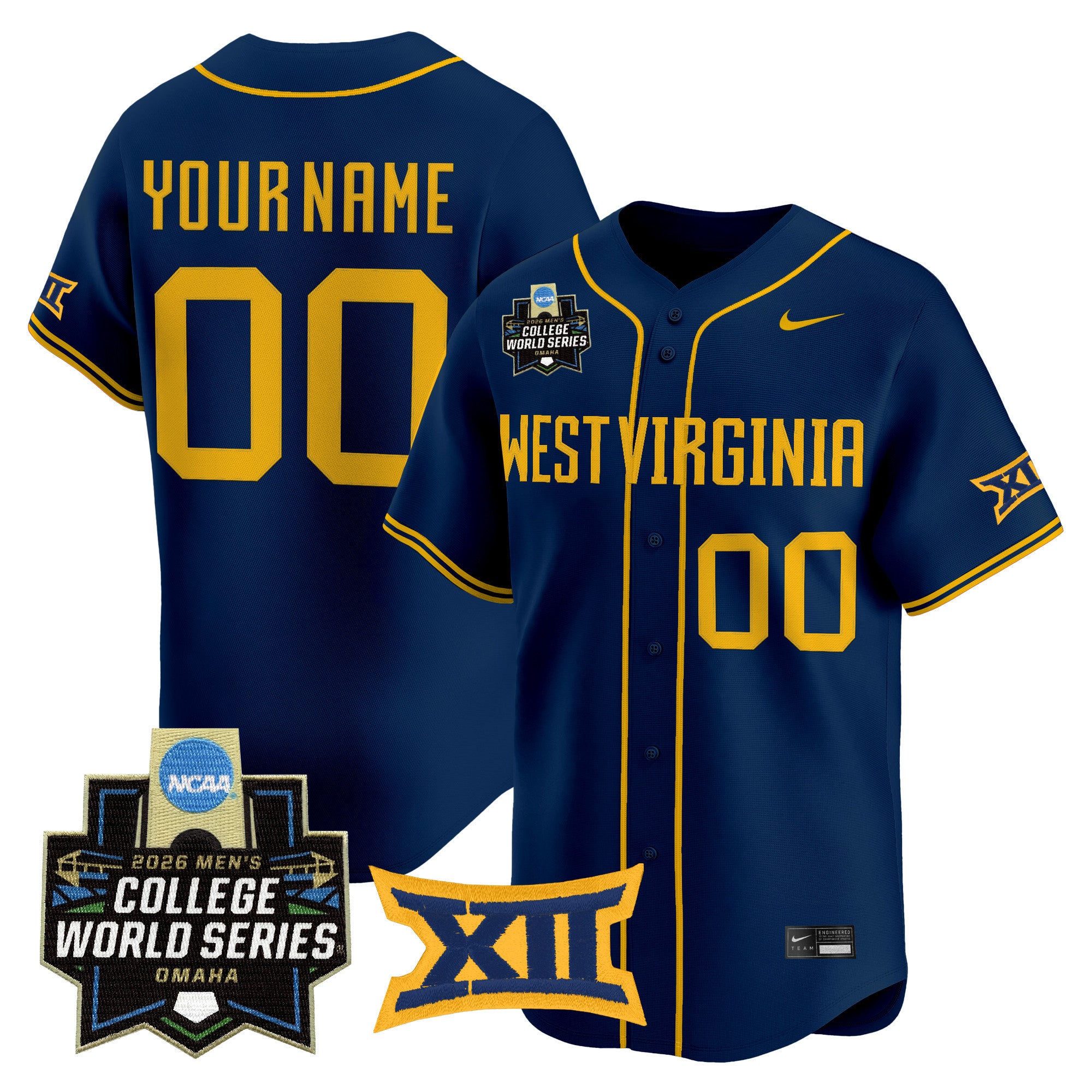 West Virginia Mountaineers 2026 World Series Patch Vapor Premier Limited Custom Jersey - All Stitched