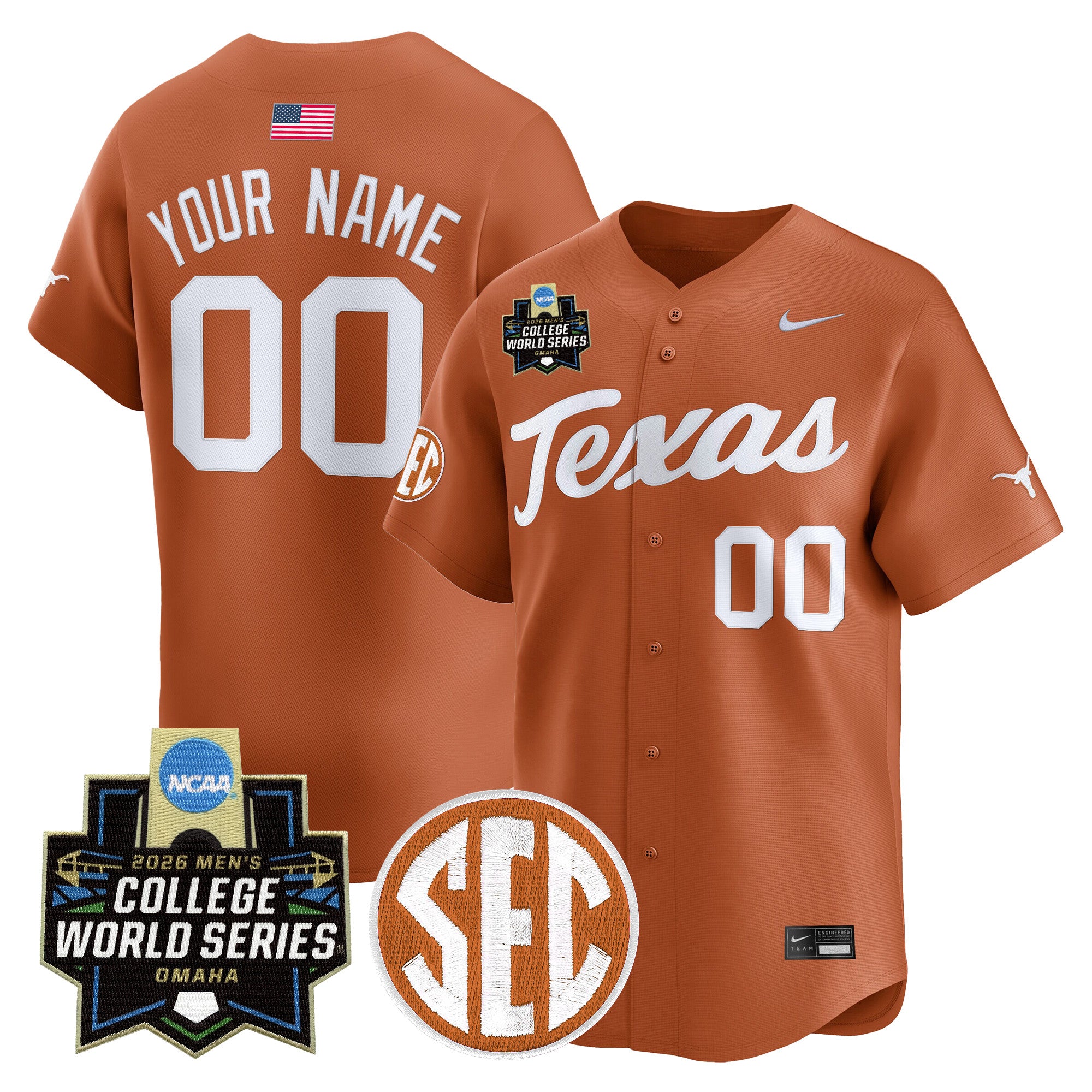 Texas Longhorns 2026 World Series Vapor Premier Limited Custom Jersey V2 - All Stitched