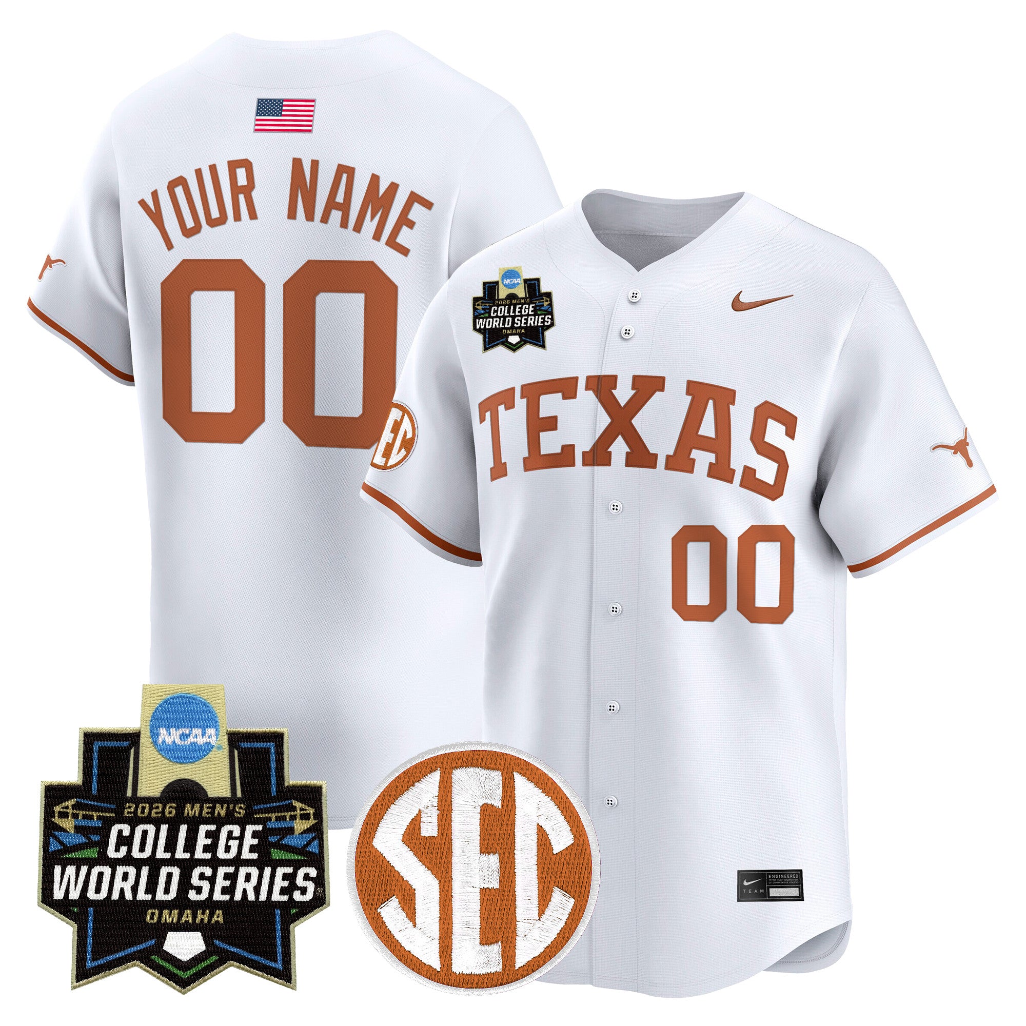 Texas Longhorns 2026 World Series Vapor Premier Limited Custom Jersey V2 - All Stitched