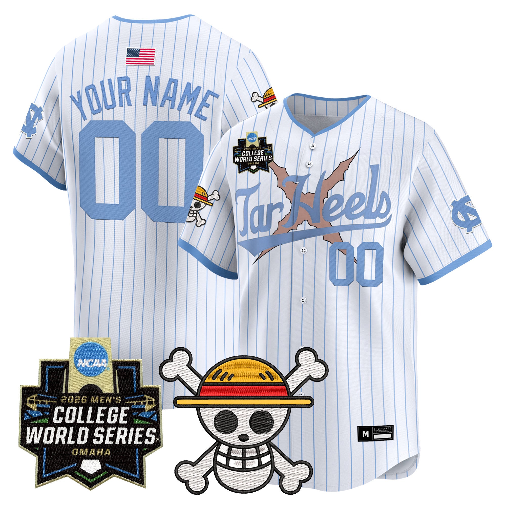 North Carolina Tar Heels 2026 World Series x One Piece Vapor Premier Limited Custom Jersey - All Stitched