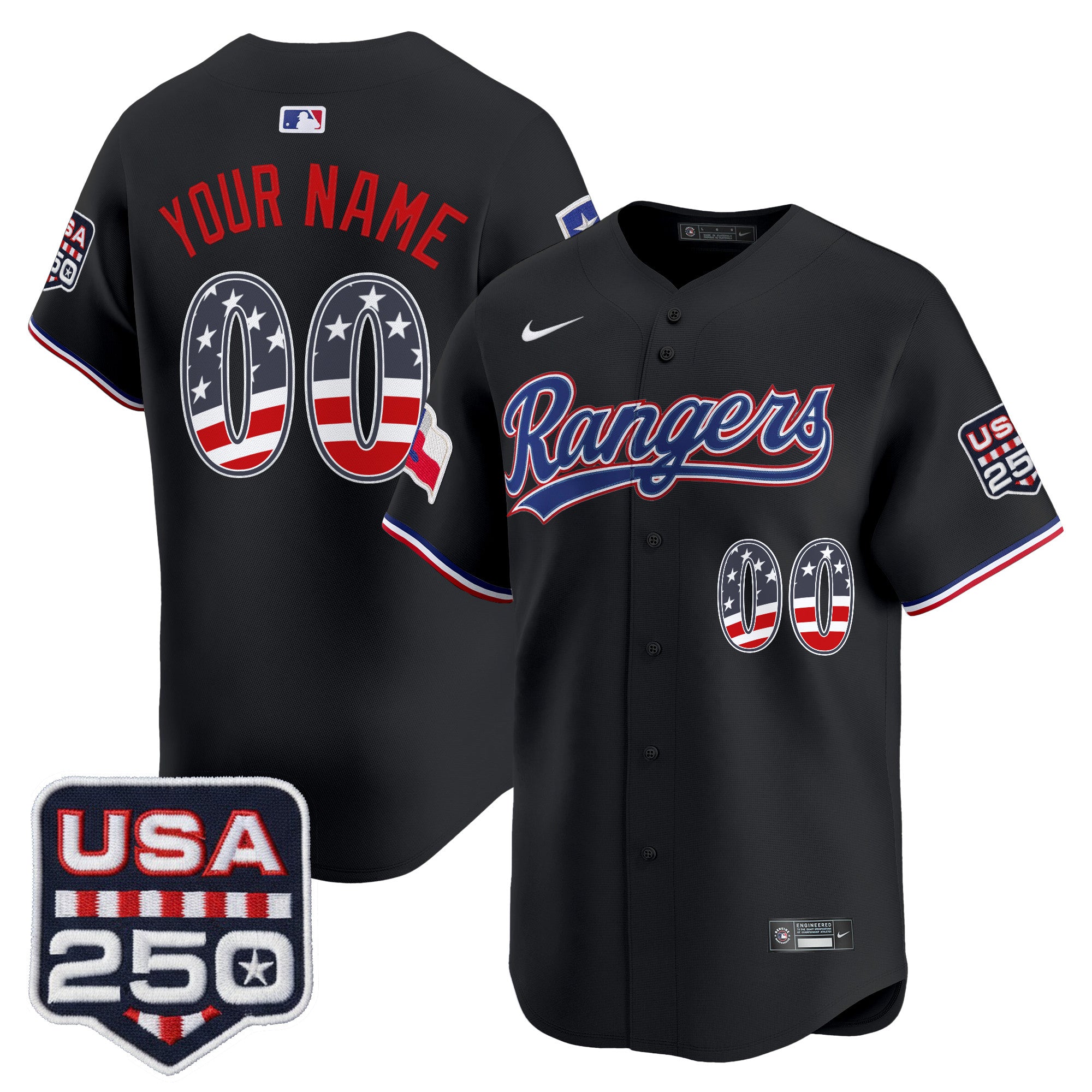 Texas Rangers USA 250 Fourth of July Vapor Premier Limited Custom Jersey - All Stitched