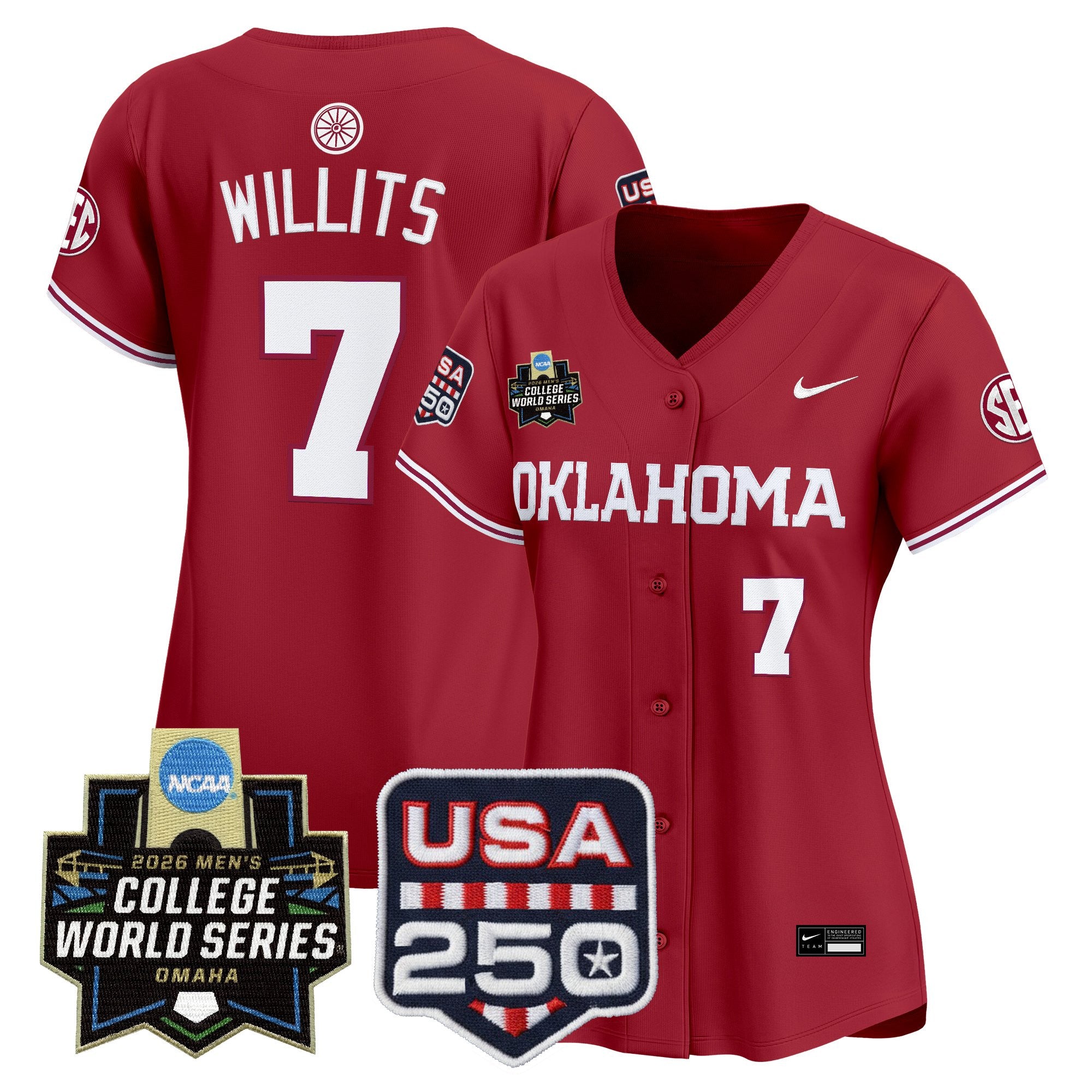 Women's Oklahoma Sooners 2026 World Series Vapor Premier Limited Jersey - 250 America Patch - All Stitched