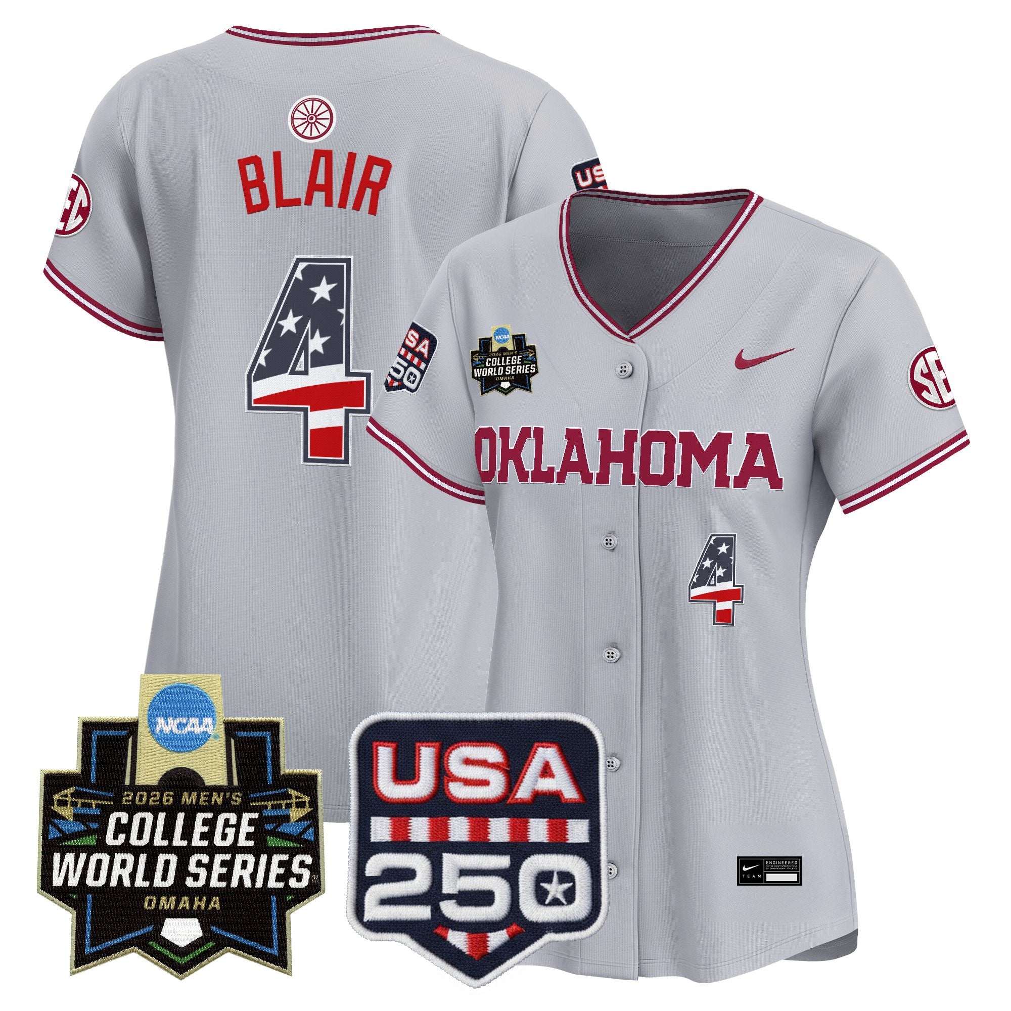 Women's Oklahoma Sooners USA 250 Fourth of July Vapor Premier Limited Jersey - 2026 World Series patch - All Stitched