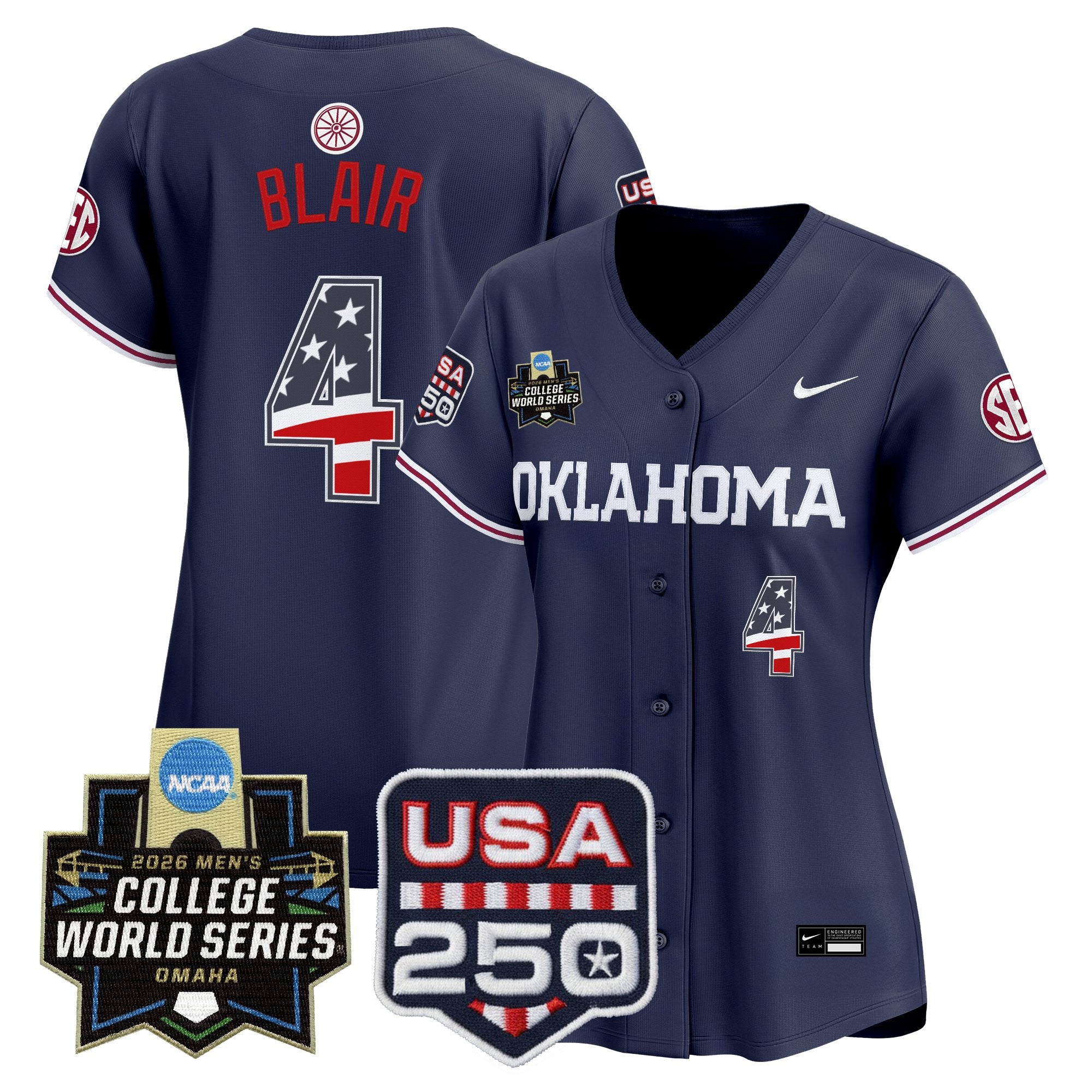 Women's Oklahoma Sooners USA 250 Fourth of July Vapor Premier Limited Jersey - 2026 World Series patch - All Stitched