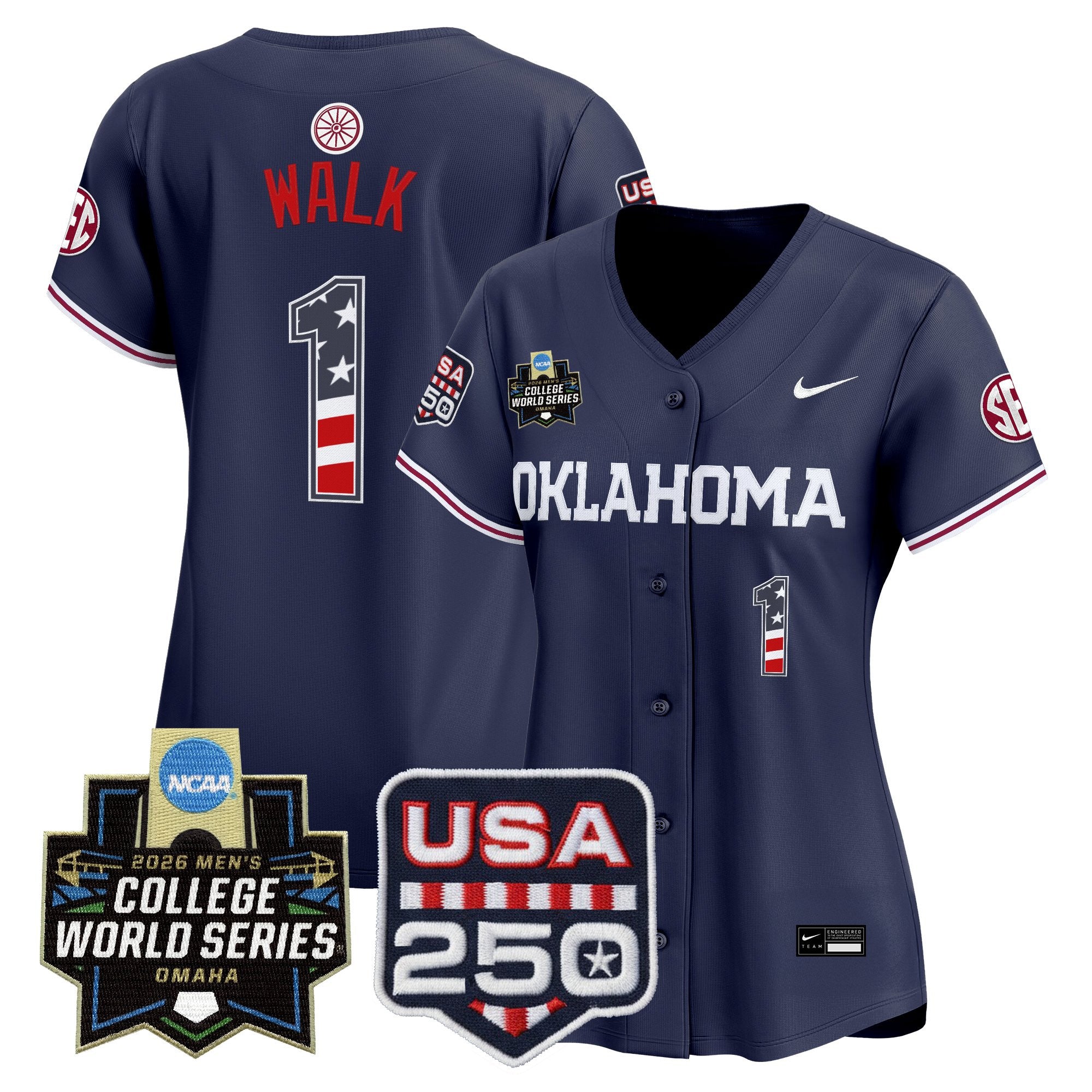 Women's Oklahoma Sooners USA 250 Fourth of July Vapor Premier Limited Jersey - 2026 World Series patch - All Stitched