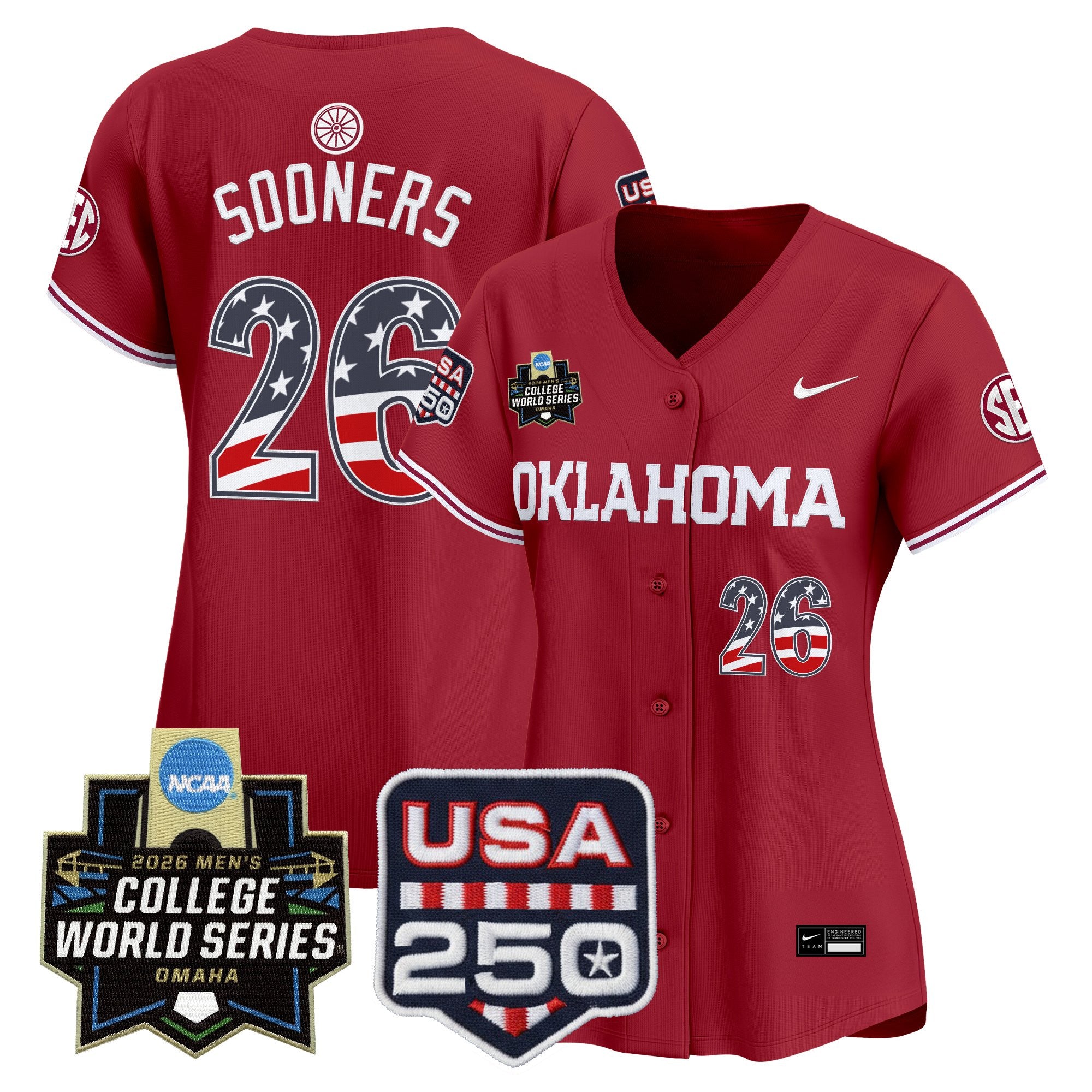 Women's Oklahoma Sooners USA 250 Fourth of July Vapor Premier Limited Jersey - 2026 World Series patch - All Stitched