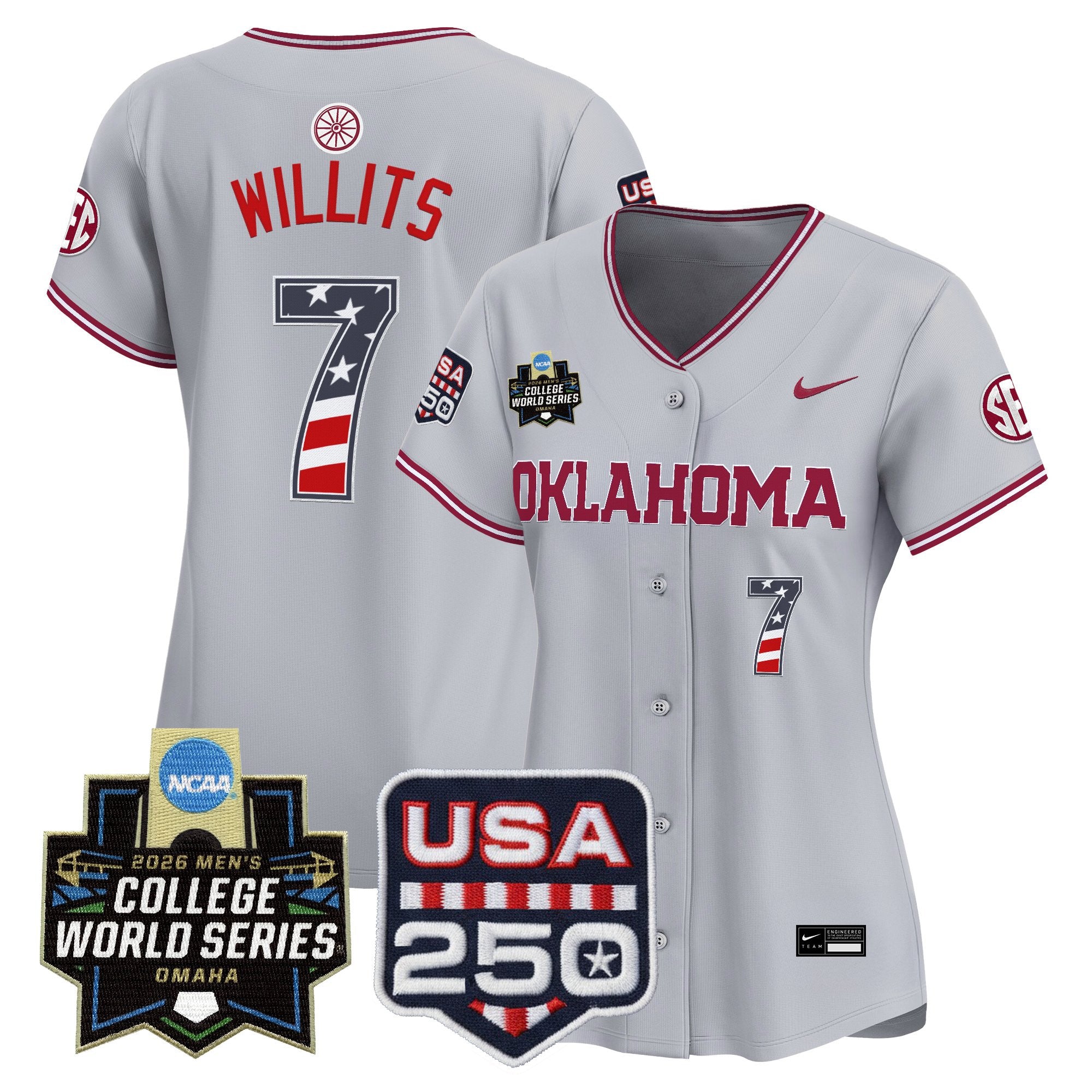 Women's Oklahoma Sooners USA 250 Fourth of July Vapor Premier Limited Jersey - 2026 World Series patch - All Stitched