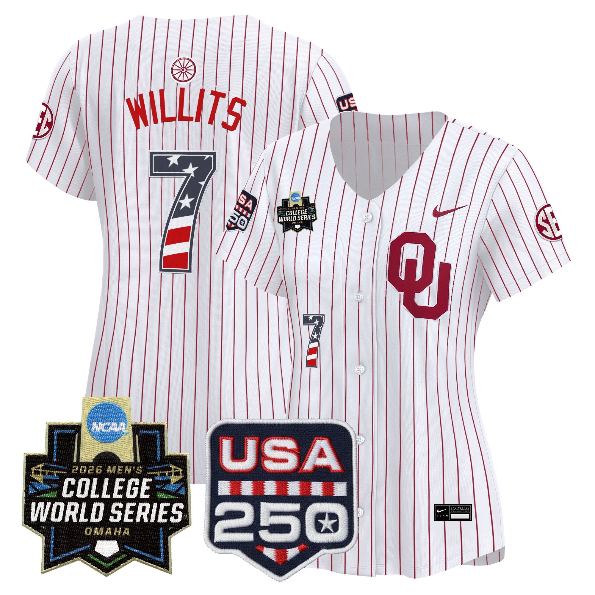 Women's Oklahoma Sooners USA 250 Fourth of July Vapor Premier Limited Jersey - 2026 World Series patch - All Stitched