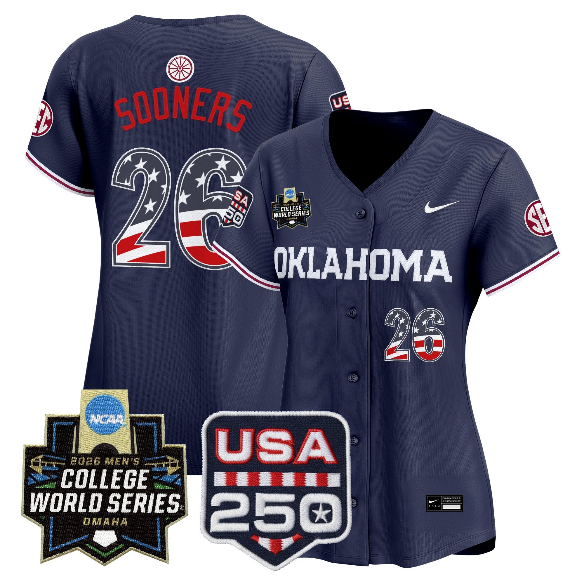 Women's Oklahoma Sooners USA 250 Fourth of July Vapor Premier Limited Jersey - 2026 World Series patch - All Stitched
