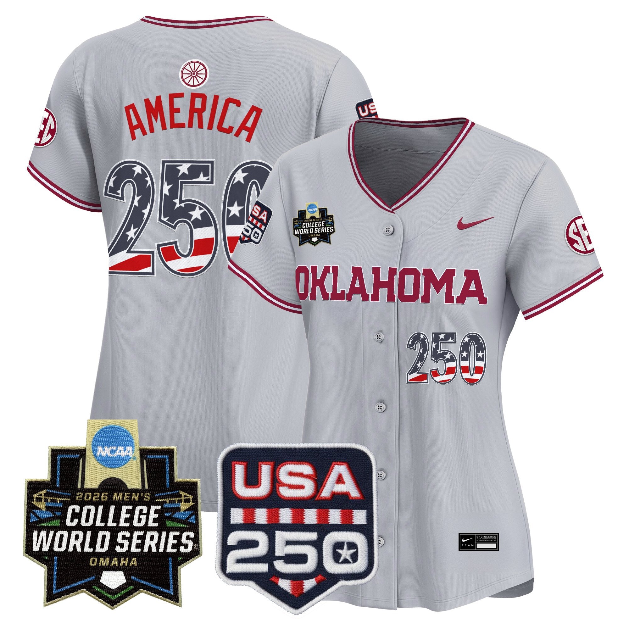 Women's Oklahoma Sooners USA 250 Fourth of July Vapor Premier Limited Jersey - 2026 World Series patch - All Stitched