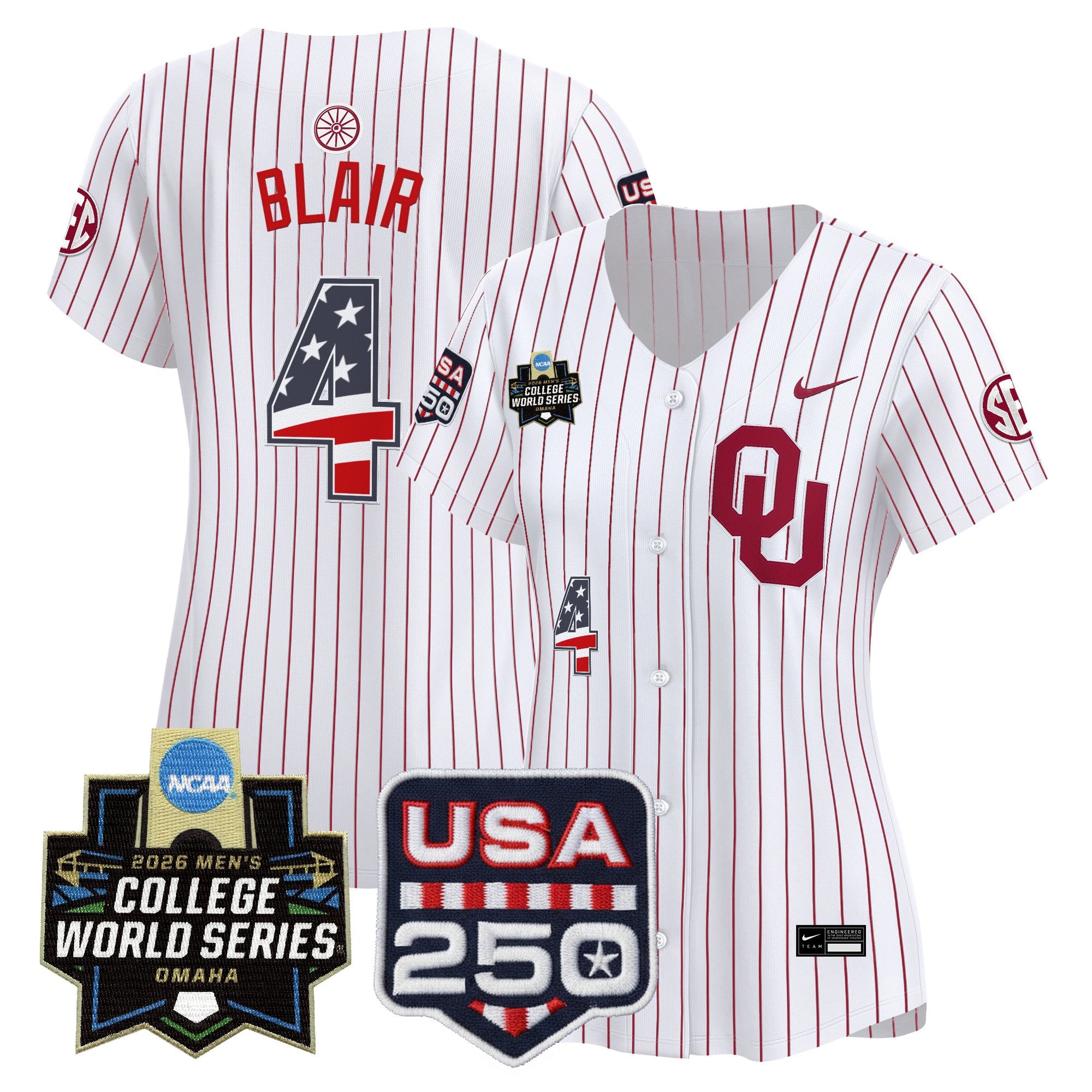 Women's Oklahoma Sooners USA 250 Fourth of July Vapor Premier Limited Jersey - 2026 World Series patch - All Stitched