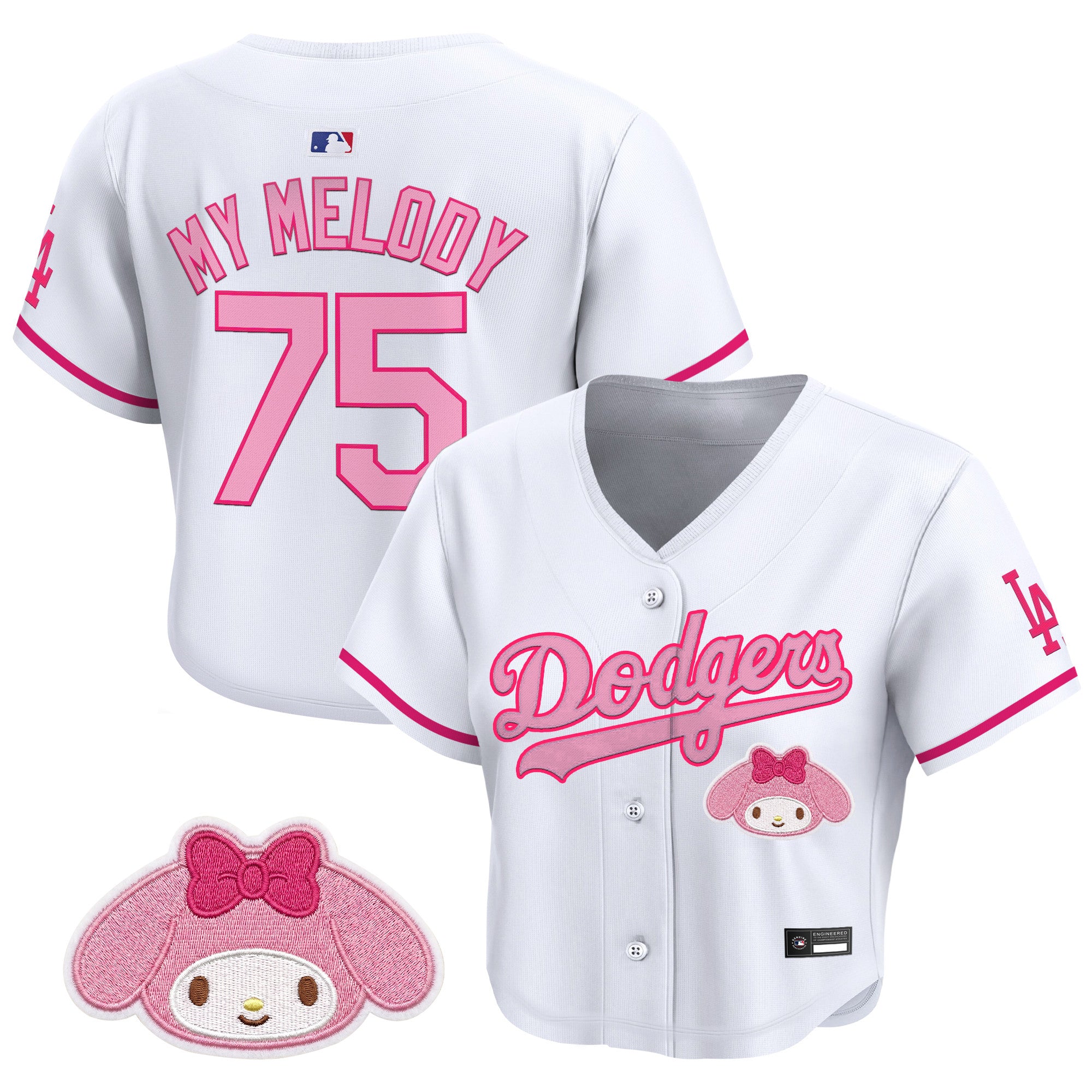 Women's Los Angeles Dodgers x Sanrio Friends Crop Top Baseball Jersey - All Stitched