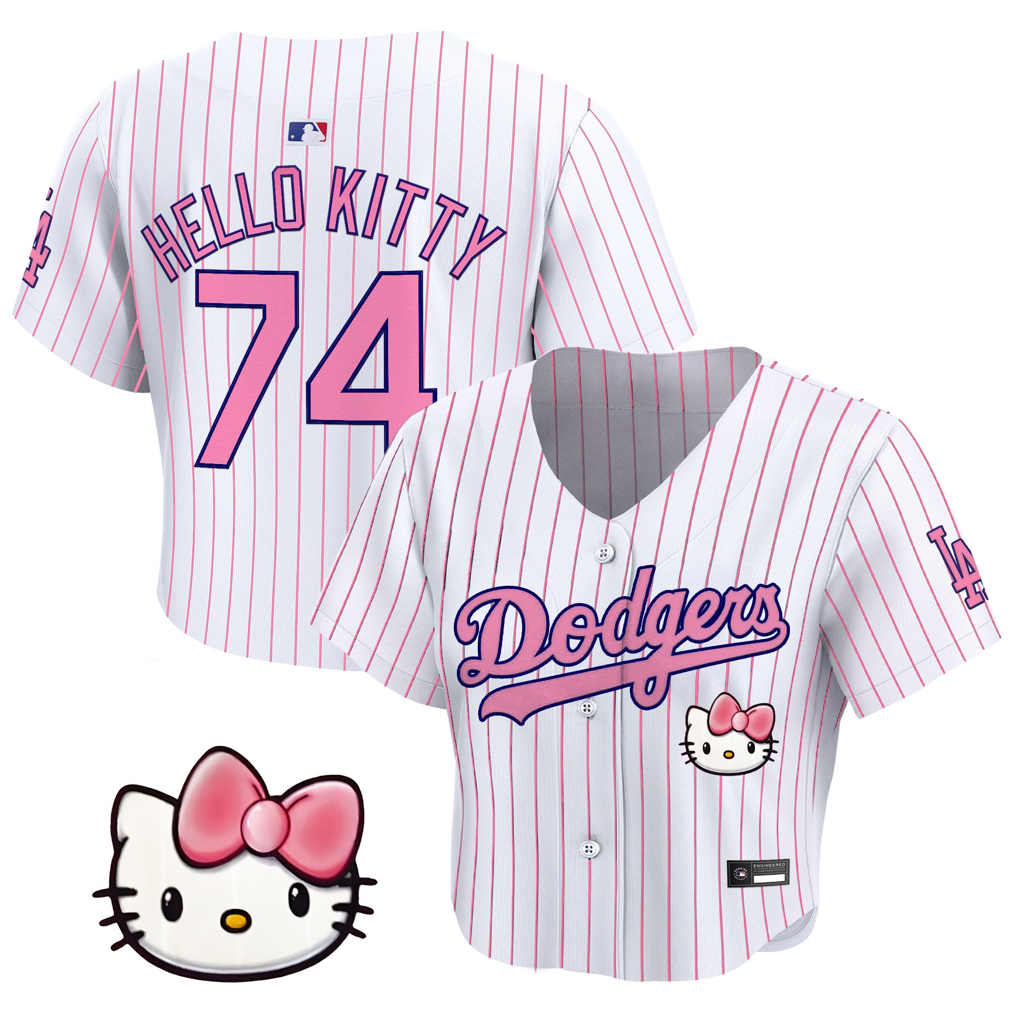 Women's Los Angeles Dodgers x Sanrio Friends Crop Top Baseball Jersey - All Stitched